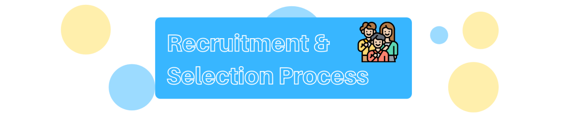 "Recruitment and Selection Process" on blue background with small group illustration 